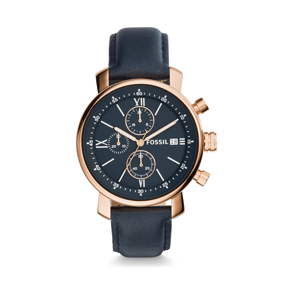 Fossill (USA), BQ1704, RHETT CHRONOGRAPH NAVY LEATHER WATCH ...