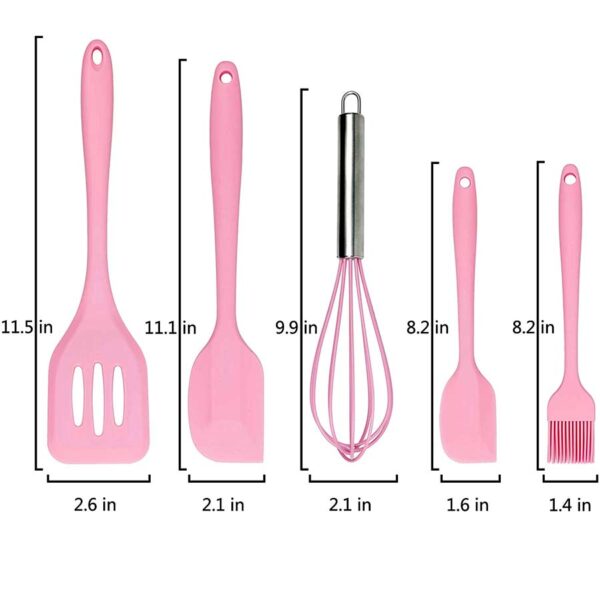 5 Pcs Silicone Cooking Tools set Kitchen Utensils Set baking tool set Egg Beater Spatula Oil Brush (Pink) - Image 3