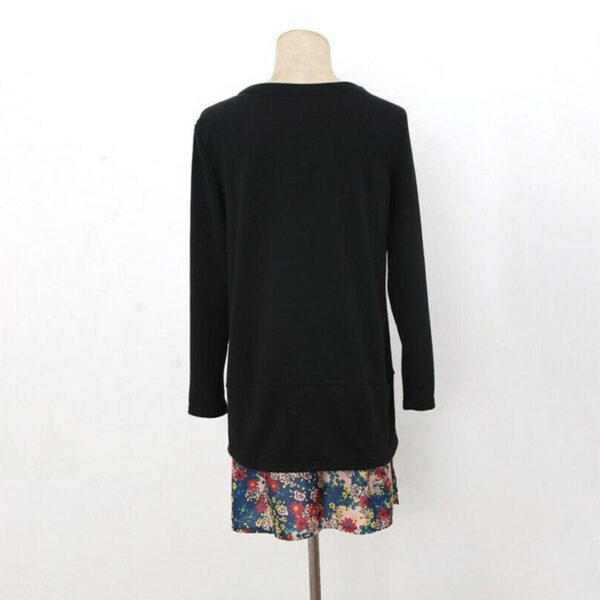 Vintage Women Autumn Floral Print Sweatshirt With Pockets Long Sleeve Dress - Navy Blue - Image 4