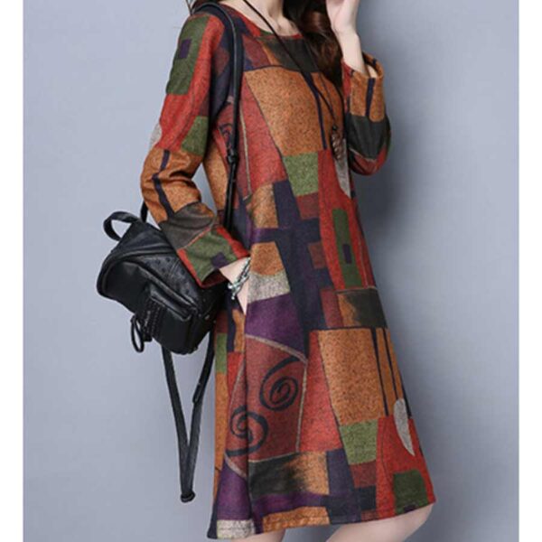 Women A-line Daily Casual Long Sleeve Printed Abstract Dress- Pattern 1 - Image 3