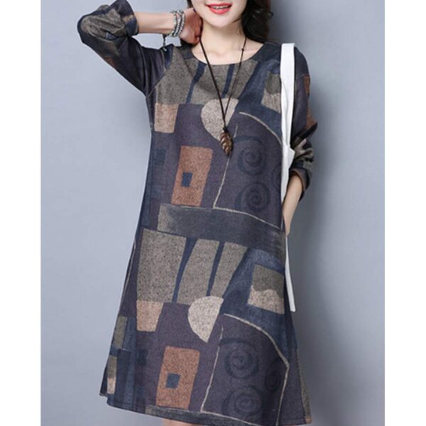 Women A-line Daily Casual Long Sleeve Printed Abstract Dress - Pattern 2 - Image 3