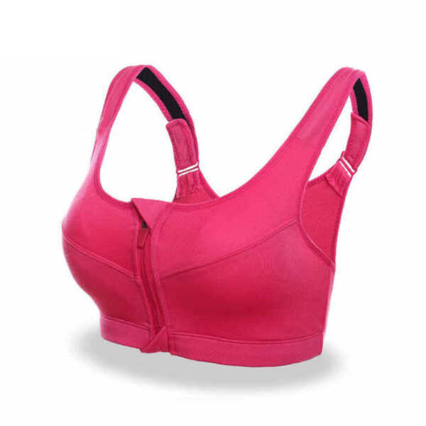 Women Sports Bra Zipper Padded Safety, Shockproof Yoga Vest Sports Tops - Pink - Image 3