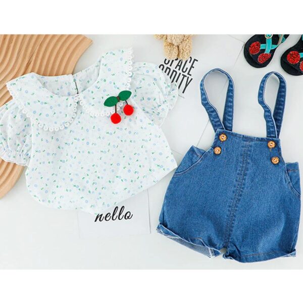 Child Baby Girls Denim Cherry Jumpsuit  Clothing / Dress - Blue (1.5 to 4.5 years ) - Image 5