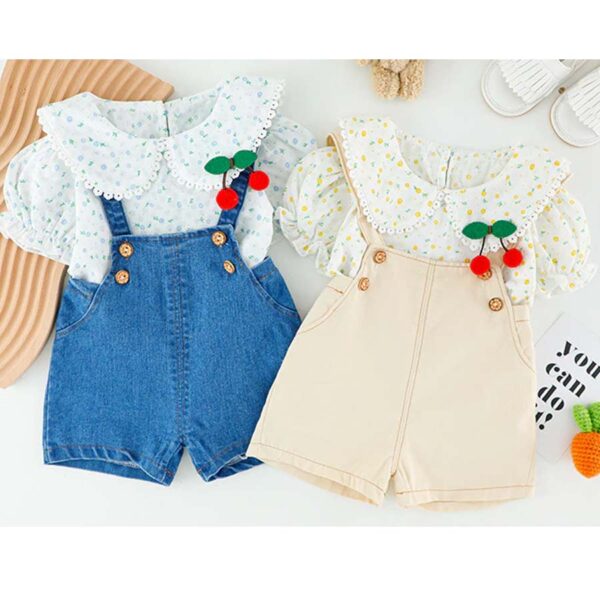 Child Baby Girls Denim Cherry Jumpsuit  Clothing / Dress - Blue (1.5 to 4.5 years ) - Image 3