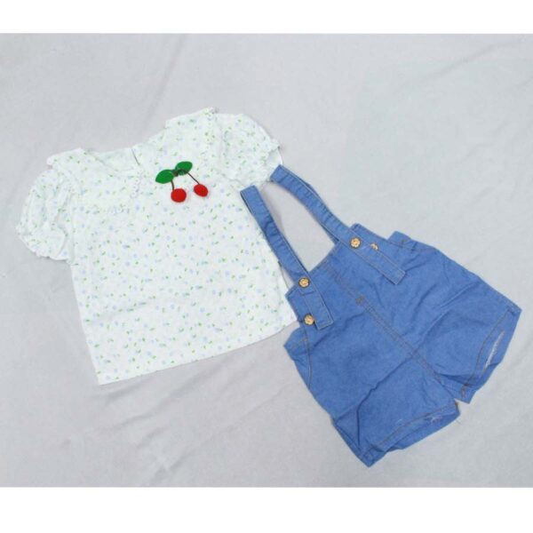 Child Baby Girls Denim Cherry Jumpsuit  Clothing / Dress - Blue (1.5 to 4.5 years ) - Image 8