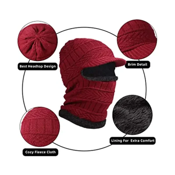 Multifunctional Syhood Knitted Balaclava Beanie Monkey Cap Winter Neck Warmer - Red - Image 3