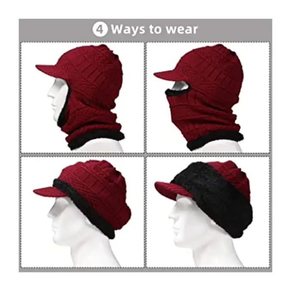 Multifunctional Syhood Knitted Balaclava Beanie Monkey Cap Winter Neck Warmer - Red - Image 5