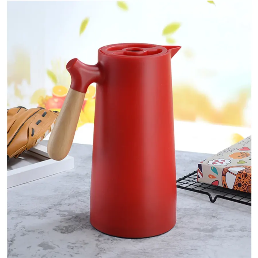 European Style Wooden Handle Vacuum Jug Flask With Push Button Pourage ...