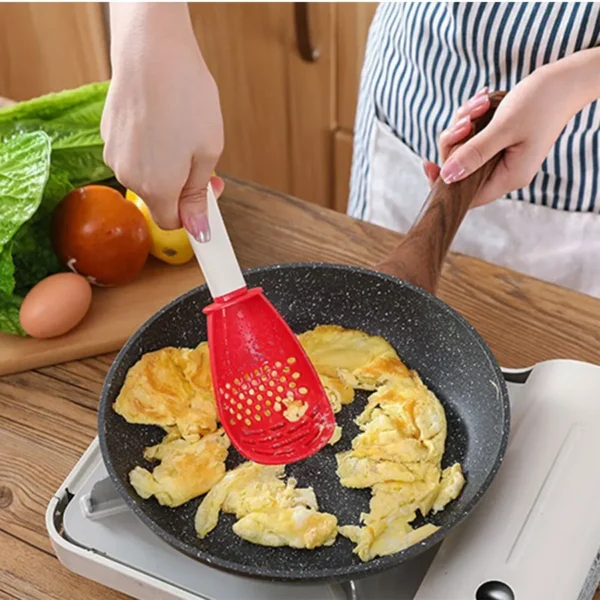 All In One Multifunctional Strainer Kitchen Cooking Spoon - Red - Image 6