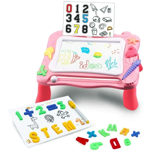 Kids Activity Table Set 2 in 1 Palette Magnetic Drawing Board and Building Brick Table with 150 Pcs Blocks - Image 3