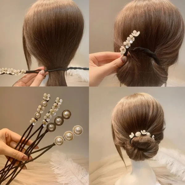 Pearl Flower Magic Bun Maker Hairstyle Hairband/Headband - Type 2 - Image 4