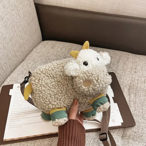 Girls Cartoon Plush Lamb Shape Shoulder Coin Purse Bag - Image 3