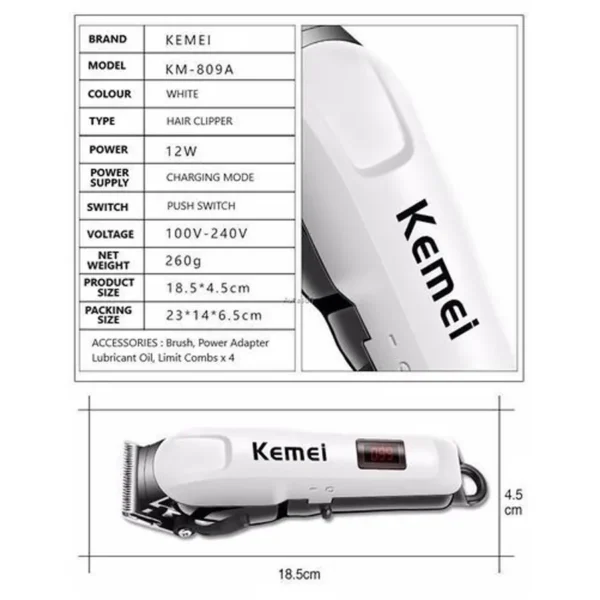 Kemei KM-809A Rechargeable Electric LCD Hair Trimmer - Image 3