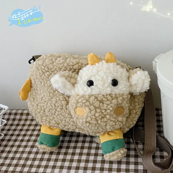 Girls Cartoon Plush Lamb Shape Shoulder Coin Purse Bag - Image 6