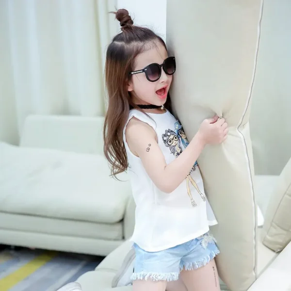 Girls Pearl Work Chiffon Vest Style 3 Girls Cartoon Printed Tops + Pant Clothes Set - (1 to 6 Year) - Image 6