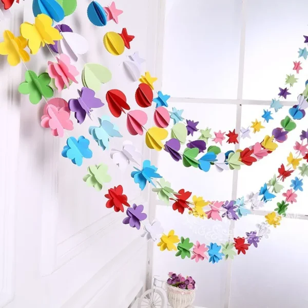 Colorful Hanging Paper Garlands Flora String Wedding/Birthday Party Wall Décor - 1 Pc (Multicolor) - Image 3