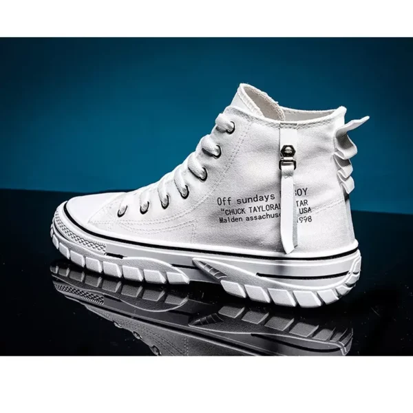 Men's Fashion High Top Sneakers Soft Canvas Shoes - White - Image 6