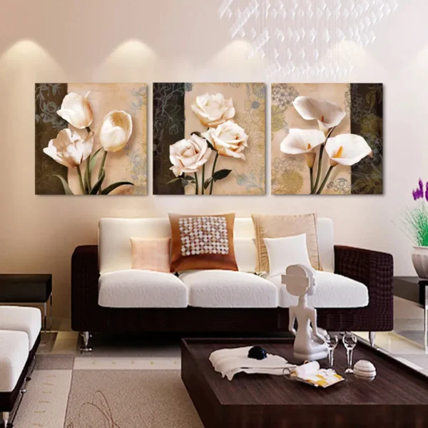 Classical Style Abstract Tulip Flowers Painting Canvas Wall Art Framework - 3 Pcs Set (Without Frame) - Image 4