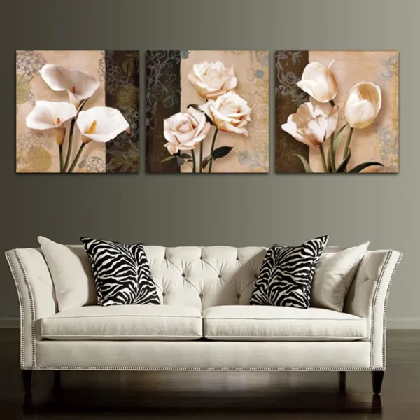 Classical Style Abstract Tulip Flowers Painting Canvas Wall Art Framework - 3 Pcs Set (Without Frame) - Image 10