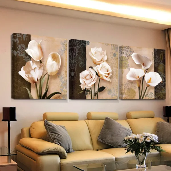 Classical Style Abstract Tulip Flowers Painting Canvas Wall Art Framework - 3 Pcs Set (Without Frame) - Image 9