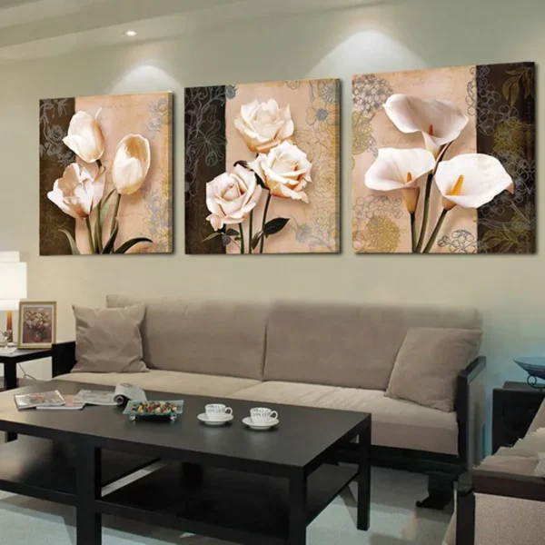 Classical Style Abstract Tulip Flowers Painting Canvas Wall Art Framework - 3 Pcs Set (Without Frame) - Image 8