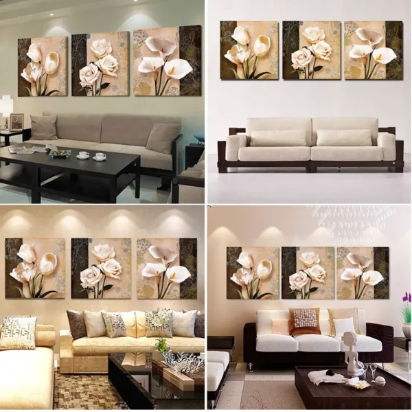 Classical Style Abstract Tulip Flowers Painting Canvas Wall Art Framework - 3 Pcs Set (Without Frame) - Image 7