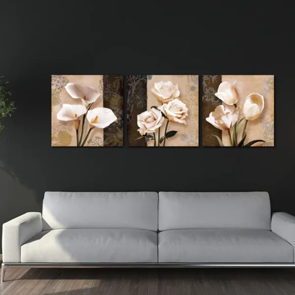 Classical Style Abstract Tulip Flowers Painting Canvas Wall Art Framework - 3 Pcs Set (Without Frame) - Image 3