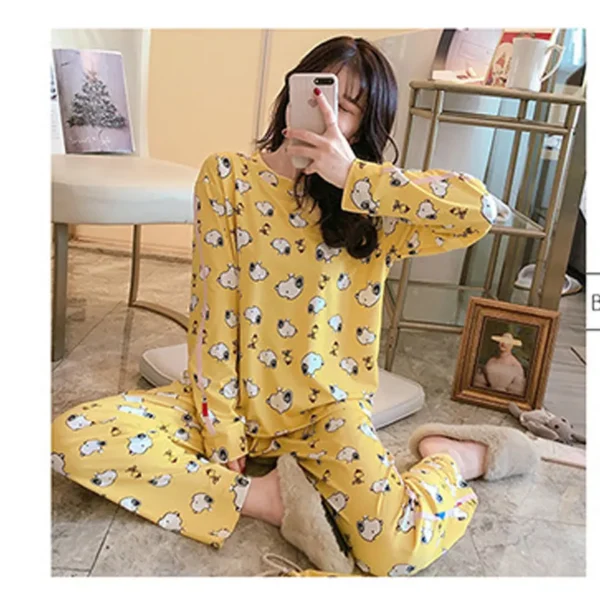 Women Cartoon Printed Long Sleeve Homewear Suit - Type1 - Image 3