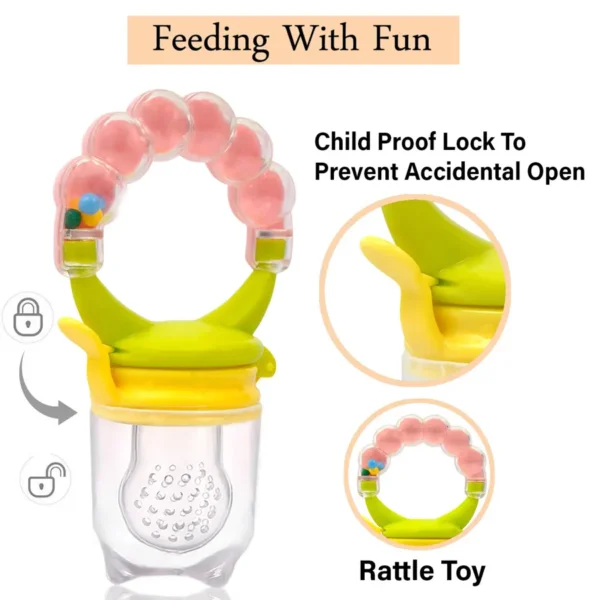 Baby Fruit Feeder Silicone Pacifier Food Nibbler/ Infant Fruit Teething Toy With Rattle Handle (Color May Vary) - Image 5