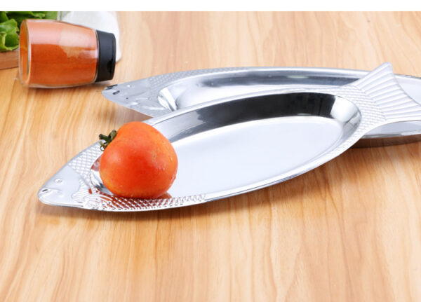 Operitacx Oval Stainless Steel Plate Steamed Fish Plate for Steaming Fish Dessert Meat Sushi Kitchen - Silver - Image 5