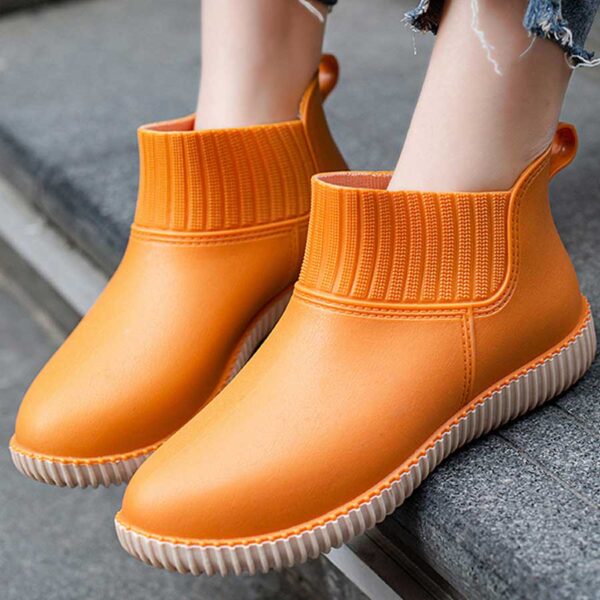 Women's Solid Color Ankle Rain Boots, Fashion Non Slip Waterproof Shoes, Women's Outdoor Footwear - Orange - Image 4