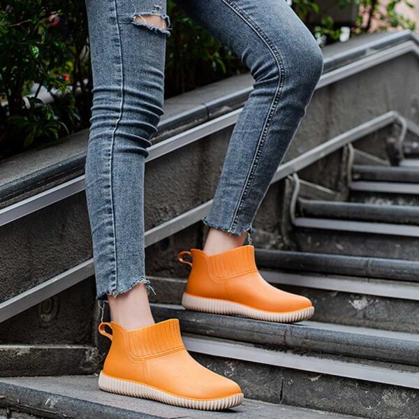 Women's Solid Color Ankle Rain Boots, Fashion Non Slip Waterproof Shoes, Women's Outdoor Footwear - Orange - Image 3