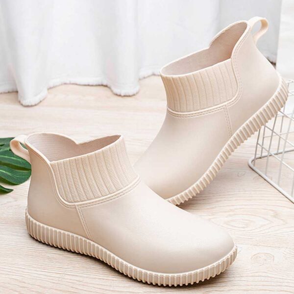 Women's Solid Color Ankle Rain Boots, Fashion Non Slip Waterproof Shoes, Women's Outdoor Footwear - Apricot - Image 4