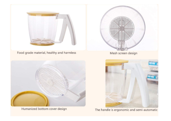 Flour Sifter Plastic Handheld Powder Flour Mesh Sifter Baking Sifter with Hand Press Design, with Lid (Transparent) - Image 3