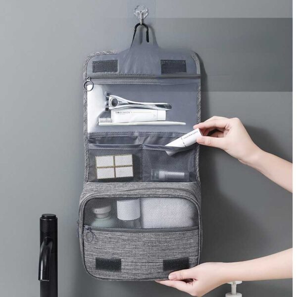 Waterproof Travel Cosmetic Toiletry Makeup Wash Hanging Bag Organizer (Blue, Black & Grey) - Image 5