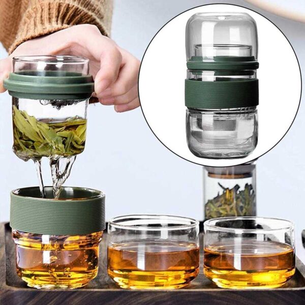 Borosilicate Glass Travel Teapot Set with 2 Glass & Carrying Pouch - Image 11