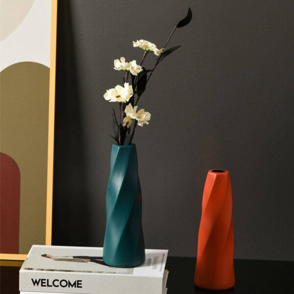 1pc Minimalist Plain Textured Detail Plastic Flower Vase For Home - Image 3